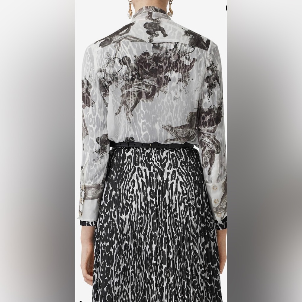 BURBERRY Amelie Bow neck Angel print Mulberry silk sheer long sleeve blouse - Picture 5 of 17
